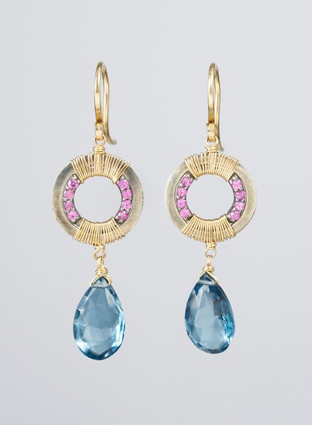 Dana Kellin Fine Pink Sapphire and Blue Topaz Earrings