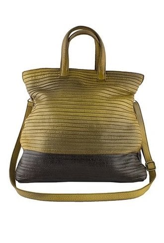 Majo Colorblock Line Textured Tote Chestnut/Brown
