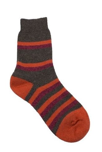 Pantherella Selma Wool Stripe Socks Dark Coffee/Orange