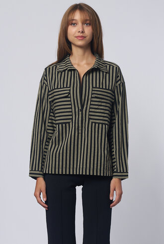 Apiece Apart Kava Button Up Popover Stripe Black