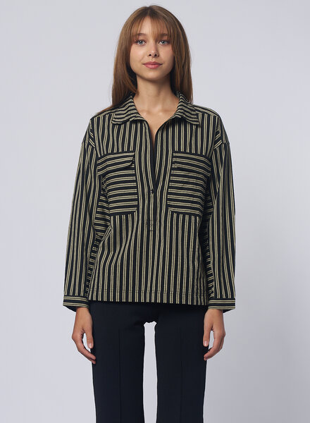 Apiece Apart Kava Button Up Popover Stripe Black