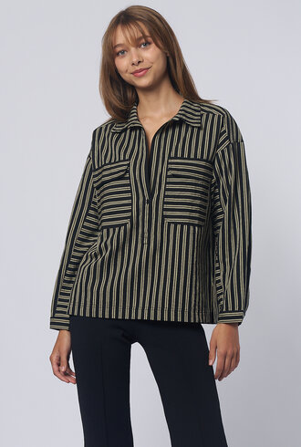 Apiece Apart Kava Button Up Popover Stripe Black