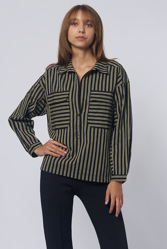Apiece Apart Kava Button Up Popover Stripe Black