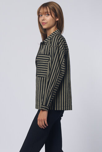 Apiece Apart Kava Button Up Popover Stripe Black