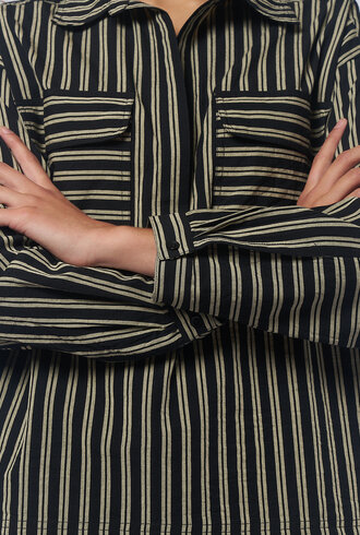 Apiece Apart Kava Button Up Popover Stripe Black