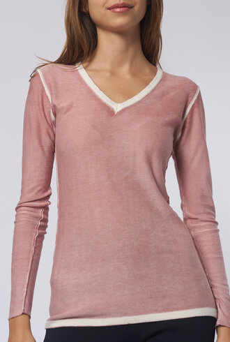 Kokun Over Dye Bamboo V Neck Dusty Rose