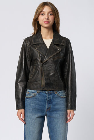 The Great The Perfect Leather Jacket Worn Black