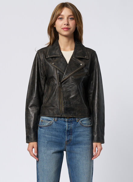 The Great The Perfect Leather Jacket Worn Black