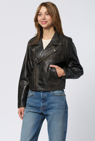 The Great The Perfect Leather Jacket Worn Black