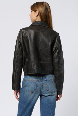 The Great The Perfect Leather Jacket Worn Black