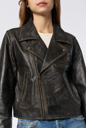 The Great The Perfect Leather Jacket Worn Black