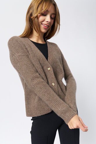 Kokun Cropped  Cardigan Hazelnut