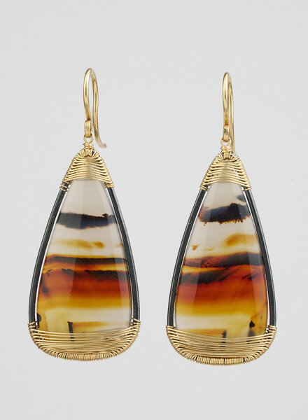 Dana Kellin Fine Moss Agate Teardrop Gold Earrings