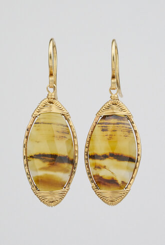 Dana Kellin Fine Moss Agate Oval Gold Earrings
