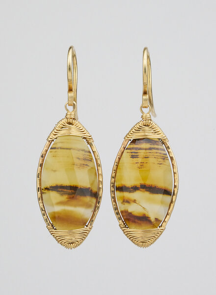 Dana Kellin Fine Moss Agate Oval Gold Earrings