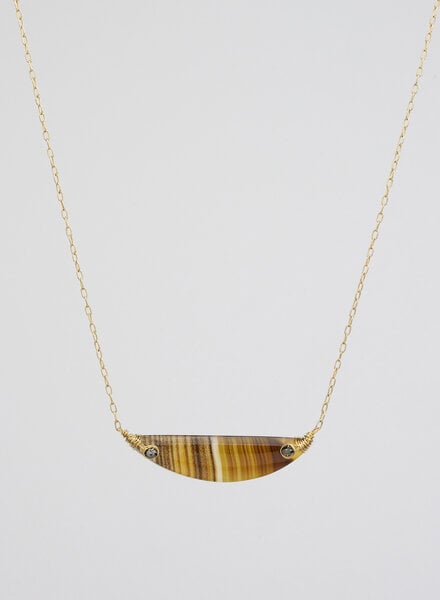 Dana Kellin Fine Moss Agate Gold Necklace with Black Diamonds