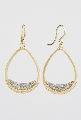 Dana Kellin Fine Gold Tear Drop with Crescent Pave Earrings