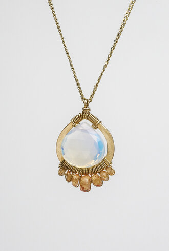 Dana Kellin Fashion Opal and Orange Sapphire Quartz  Pendant Necklace