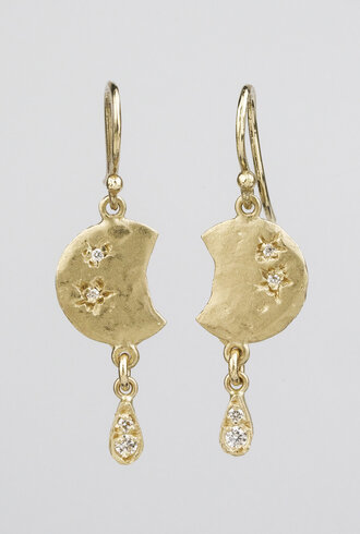 Victoria Cunningham Moon Phase Drop Gold Earrings with Diamonds