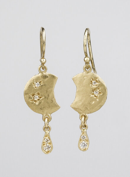 Victoria Cunningham Moon Phase Drop Gold Earrings with Diamonds