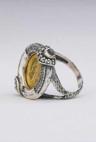 TAT2 Vintage Silver Frame Gold Coin Ring