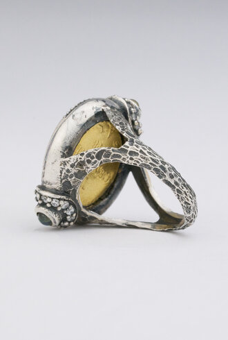 TAT2 Vintage Silver Frame Gold Coin Ring
