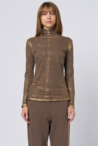 Raquel Allegra Faye Turtle Neck Taupe Gold