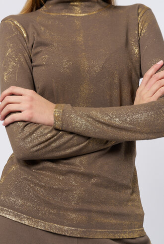 Raquel Allegra Faye Turtle Neck Taupe Gold