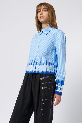 Raquel Allegra Cropped Painter Shirt Blue
