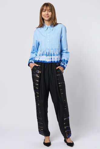 Raquel Allegra Cropped Painter Shirt Blue