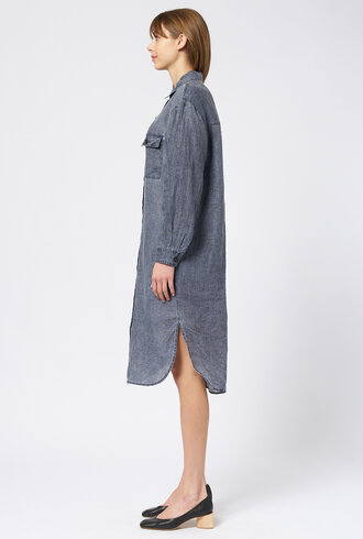 Pomandere Washed Gauze Shirt Dress Indigo
