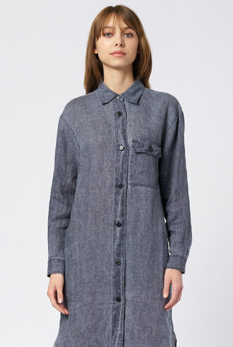 Pomandere Washed Gauze Shirt Dress Indigo