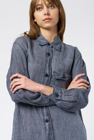 Pomandere Washed Gauze Shirt Dress Indigo