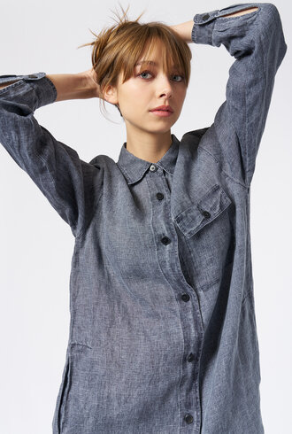Pomandere Washed Gauze Shirt Dress Indigo