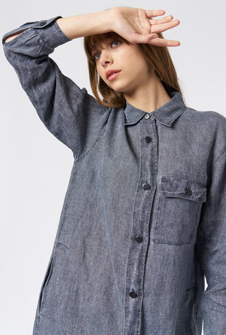 Pomandere Washed Gauze Shirt Dress Indigo