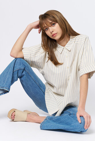 Apiece Apart Breaze Shirt Cream and Navy Stripe