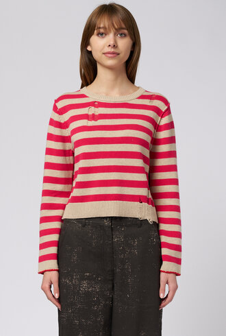 Raquel Allegra Clark Pullover Cerise Stripe