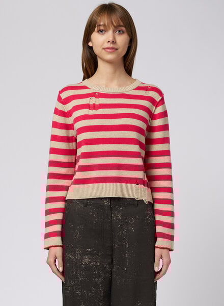 Raquel Allegra Clark Pullover Cerise Stripe