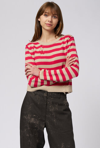 Raquel Allegra Clark Pullover Cerise Stripe