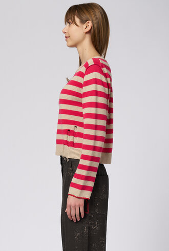 Raquel Allegra Clark Pullover Cerise Stripe