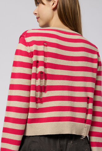 Raquel Allegra Clark Pullover Cerise Stripe