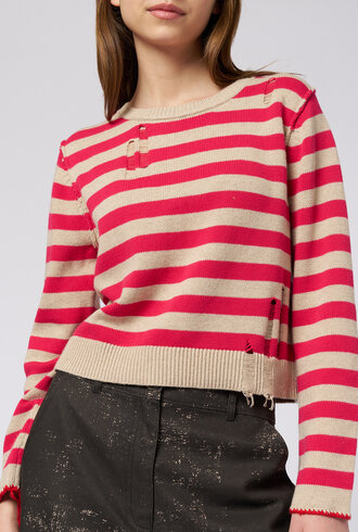 Raquel Allegra Clark Pullover Cerise Stripe
