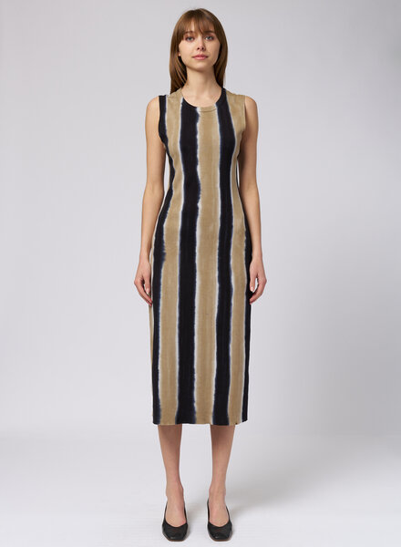 Raquel Allegra Column Midi Dress Neutral  Stripes
