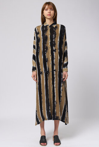 Raquel Allegra Caftan Shirt Dress Neutral Stripes