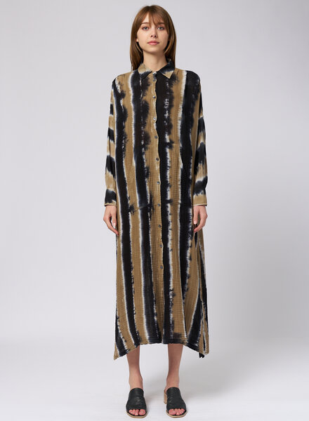 Raquel Allegra Caftan Shirt Dress Neutral Stripes