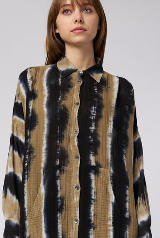 Raquel Allegra Caftan Shirt Dress Neutral Stripes