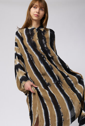 Raquel Allegra Caftan Shirt Dress Neutral Stripes