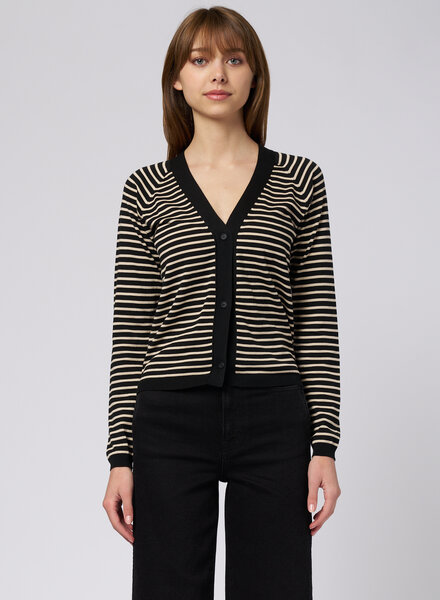 MJW. Pima Cotton Cardigan Black Stripe