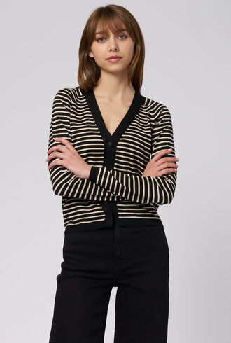 MJW. Pima Cotton Cardigan Black Stripe