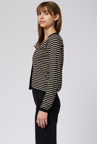 MJW. Pima Cotton Cardigan Black Stripe